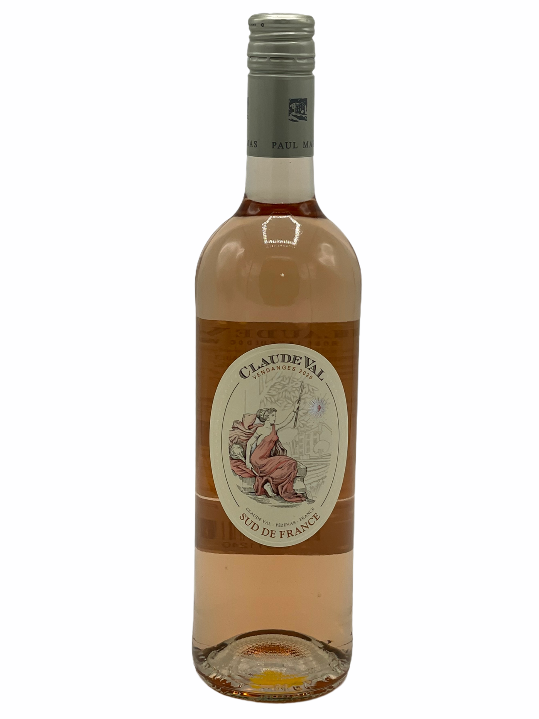 Botella de Claude Val Rosé 2025, blend de Syrah, Grenache y Cinsault de la región de Languedoc, Francia